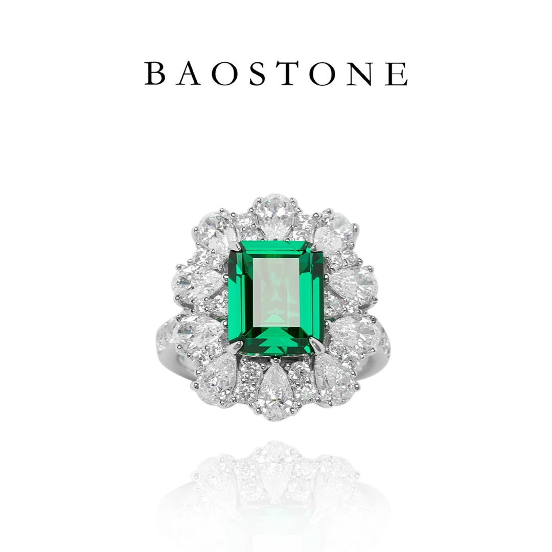 925银合成锆石戒指 【福雷斯特戒指镶嵌时尚复古轻奢绿色银戒】J340