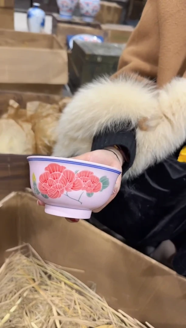 碗陶瓷红稀芙蓉对花碗+礼盒