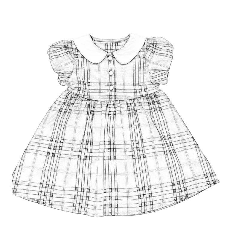 【轻奢格子】88387儿童女童夏季时尚洋气经典格纹花苞袖白领连衣裙
