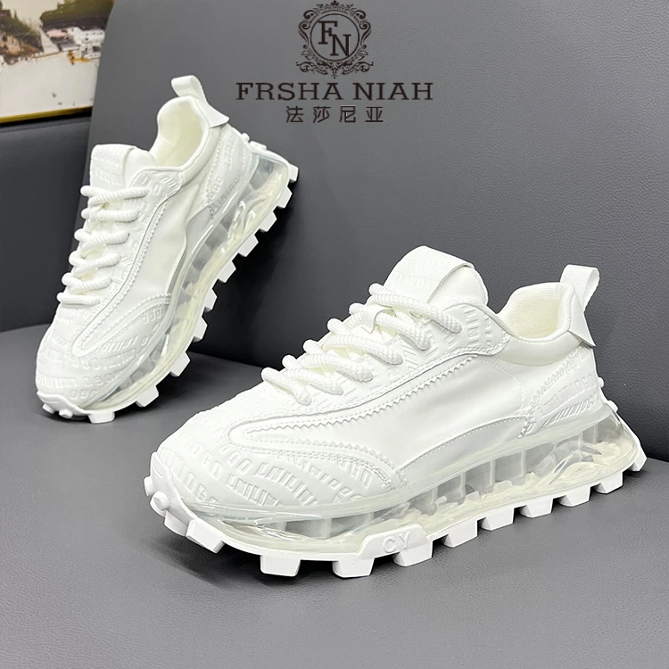 法莎尼亚轻奢高端老爹鞋2025夏皮布拼接透气小白鞋增高气垫运动鞋