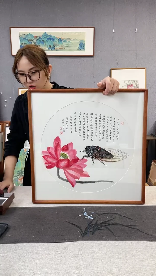 【闪购商品】国画孔德尚-手绘带框作品-53*53-蝉