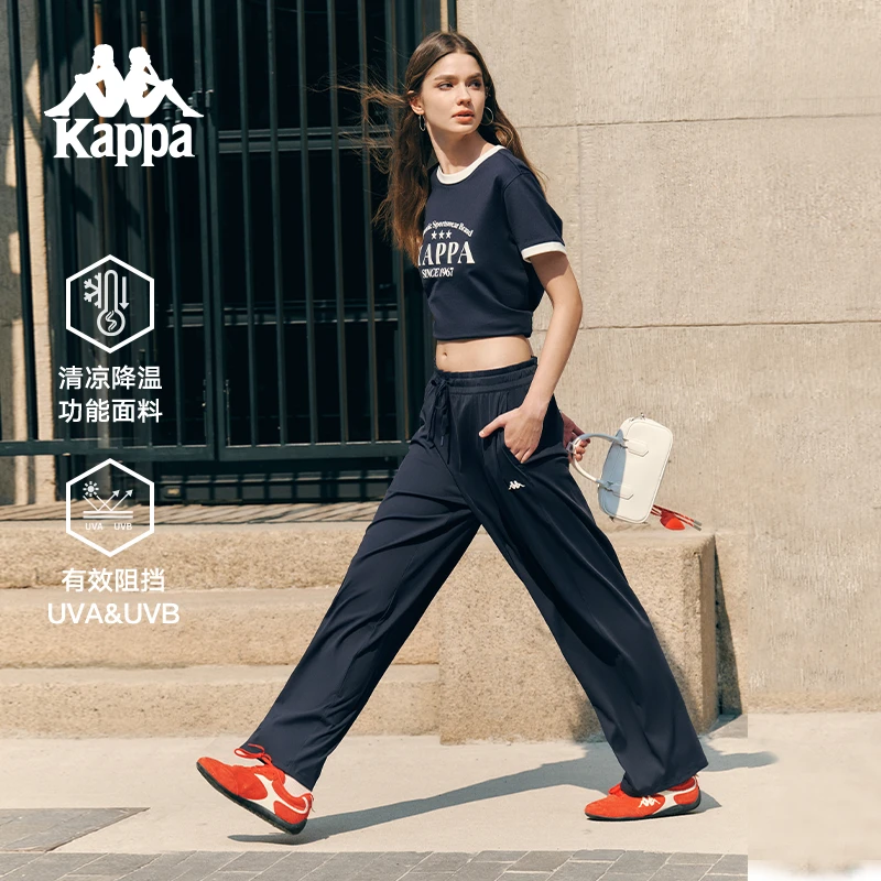 Kappa卡帕背靠背新款复古凉凉长裤复古运动长裤运动跑步休闲裤女