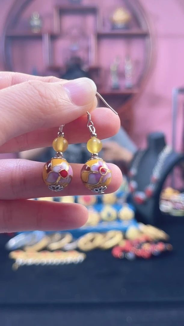 非遗景泰蓝耳环 黄色