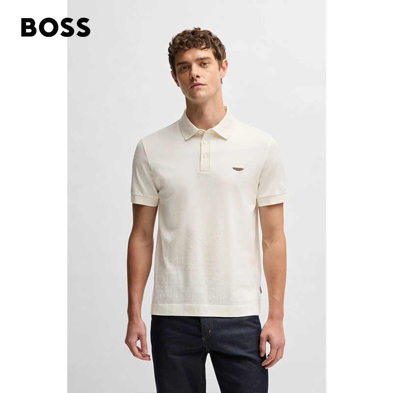 【ASTON MARTIN】BOSS博斯25夏新桑蚕丝棉质渐变提花Polo衫50537882