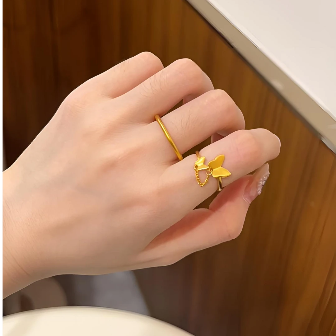 足银戒指 足银镀金气质素圈戒指经典简约轻奢时尚不掉色固口指环