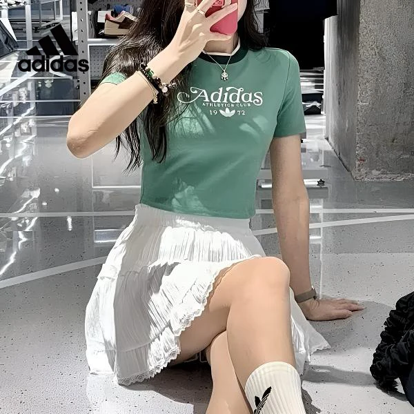 adidas/阿迪达斯三叶草女装2025夏季撞色百搭短款修身休闲短袖t恤