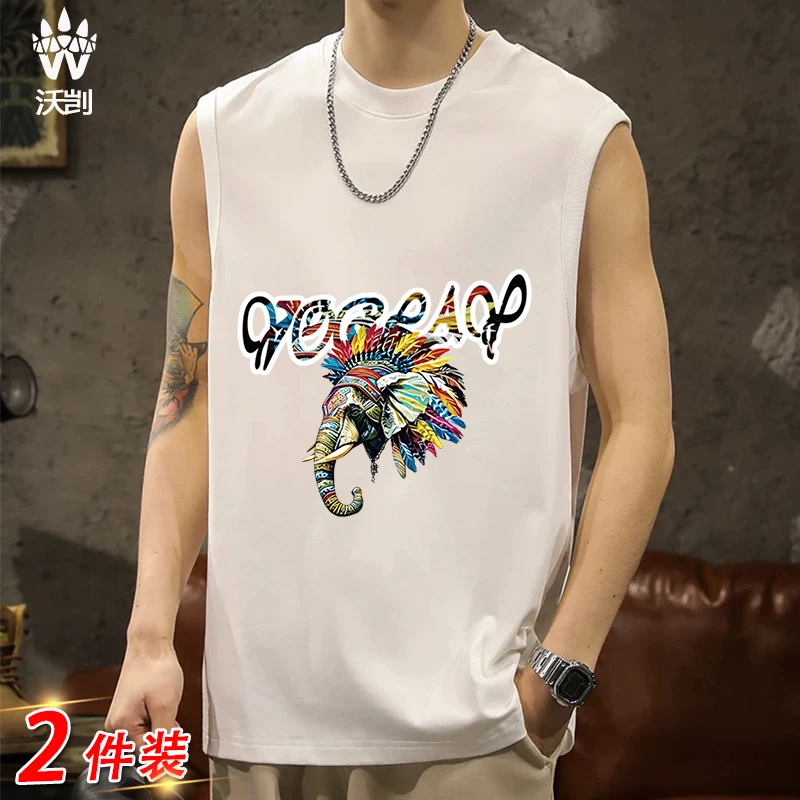 【象头】100%新疆长绒棉坎肩背心夏季新款男士运动休闲无袖纯棉T恤