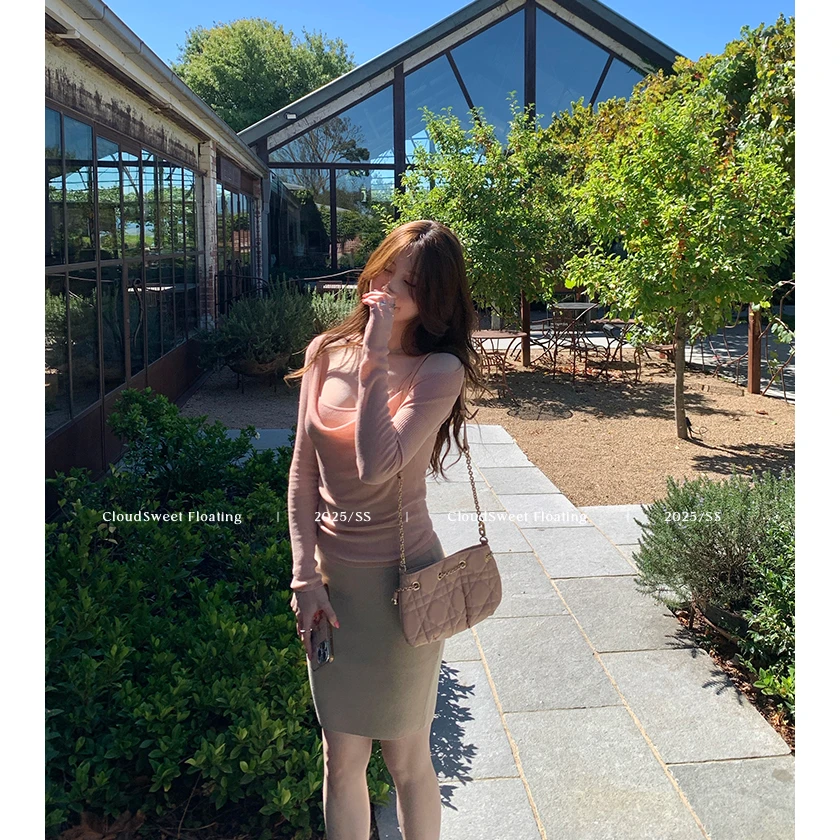 【CloudSweet03/25 10:00】甜欲combo/心机荡领针织两件套+包臀裙