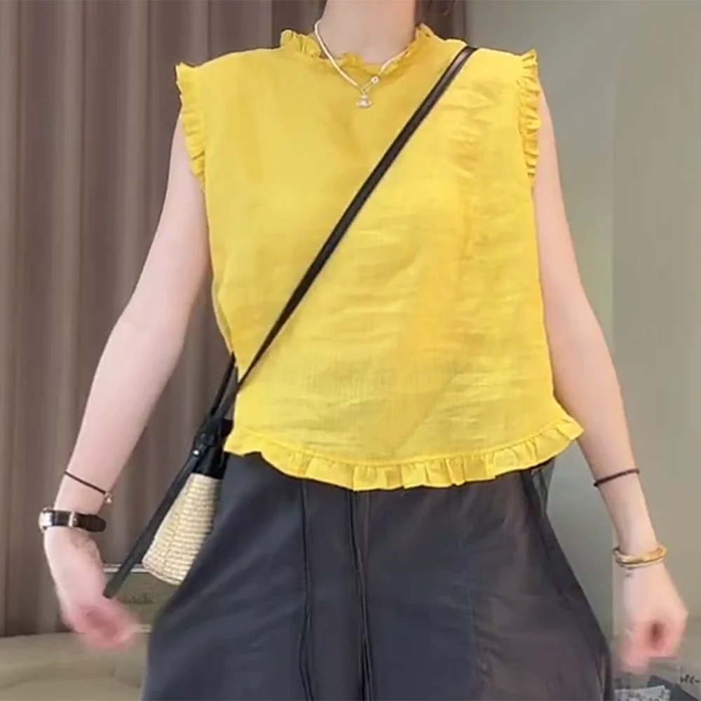 【夏日多巴胺】夏季新款韩系休闲时尚短款百搭宽松木耳边上衣C5521