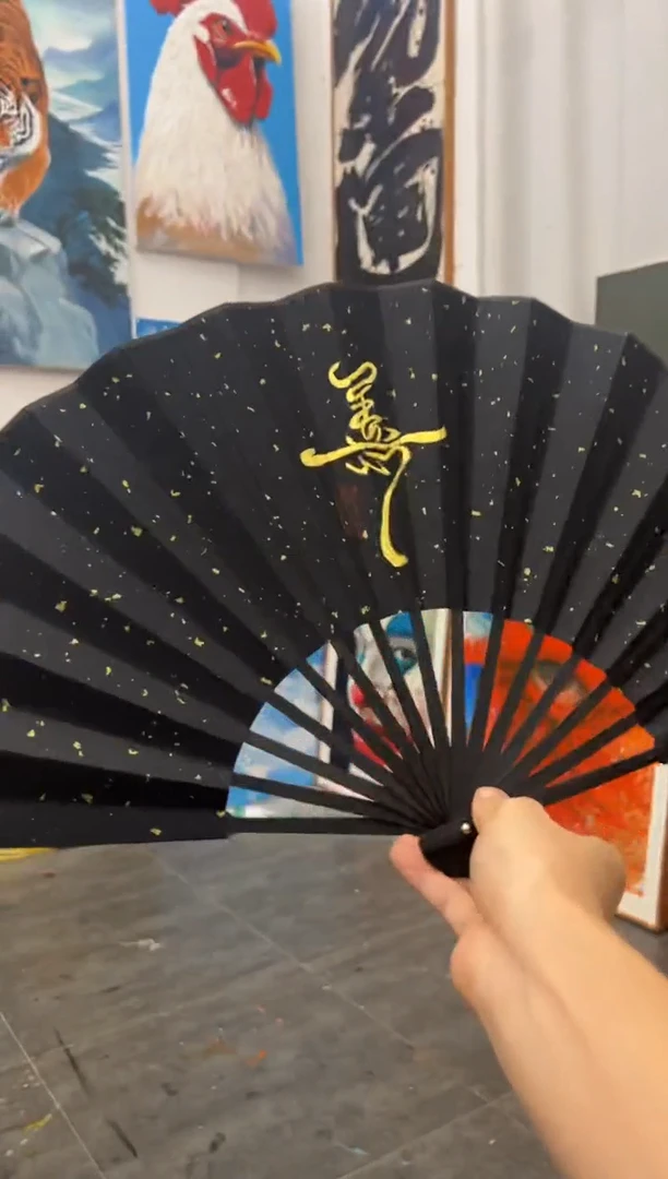 丙烯画大树老师善恶折扇