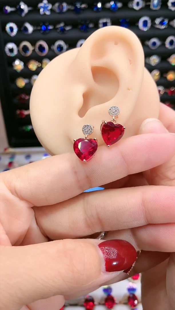 【闪购商品】红宝石耳饰银S925镶嵌玫瑰金