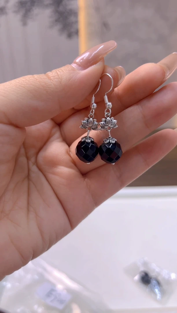 银S925镶嵌耳饰玛瑙/玉髓E900