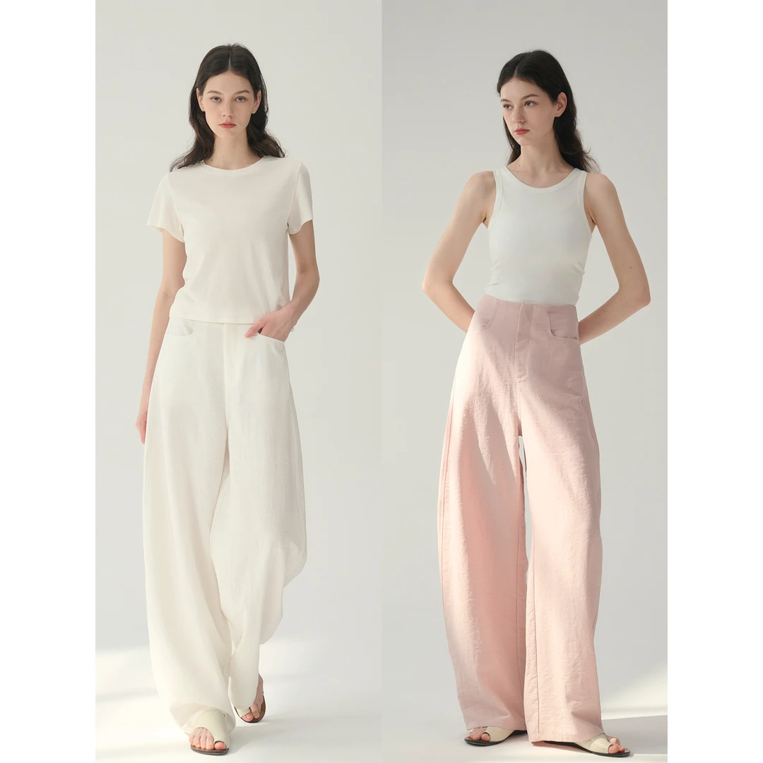 MAISON CECILE 多色/亚麻舒适百搭立体显瘦镰刀弧形裤