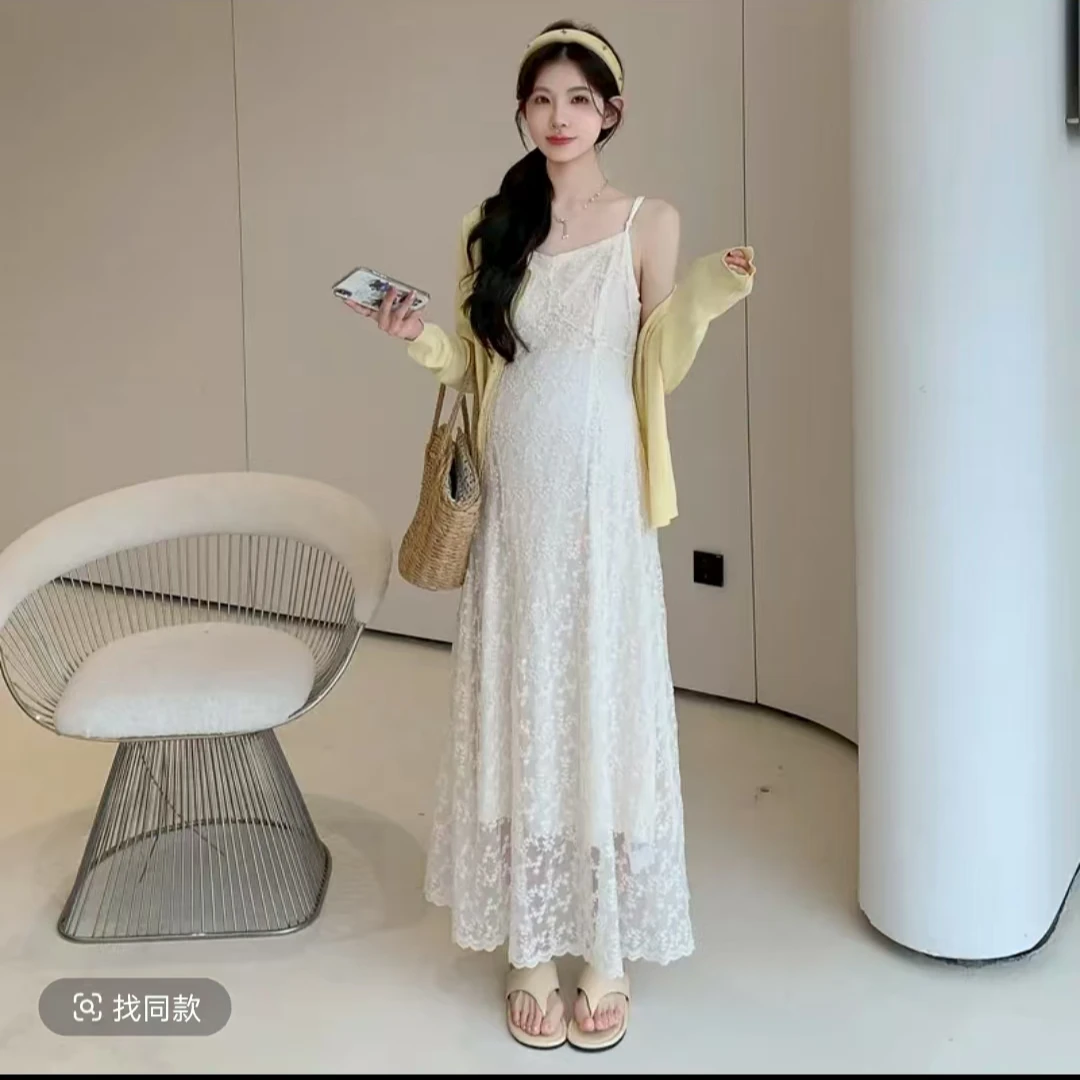 白色蕾丝吊带连衣裙子夏季