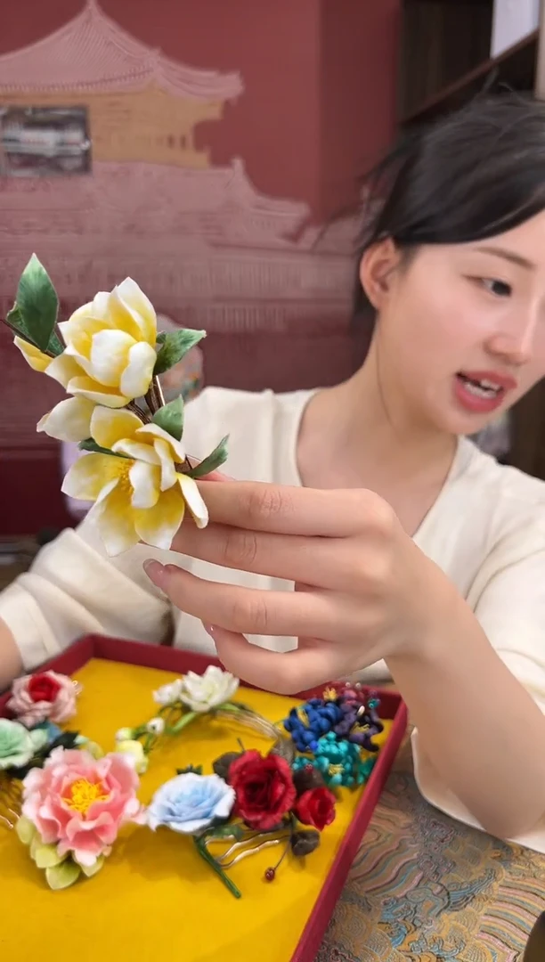 刺绣非遗绒花（发饰）