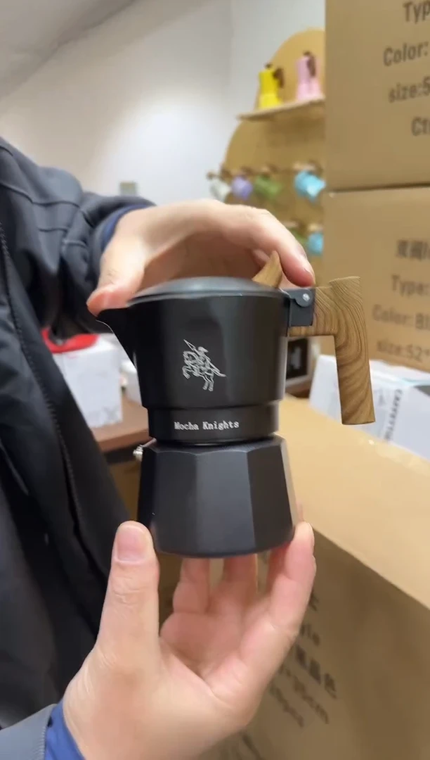 【黑骑士】6代双阀2杯白陶内胆摩卡咖啡壶