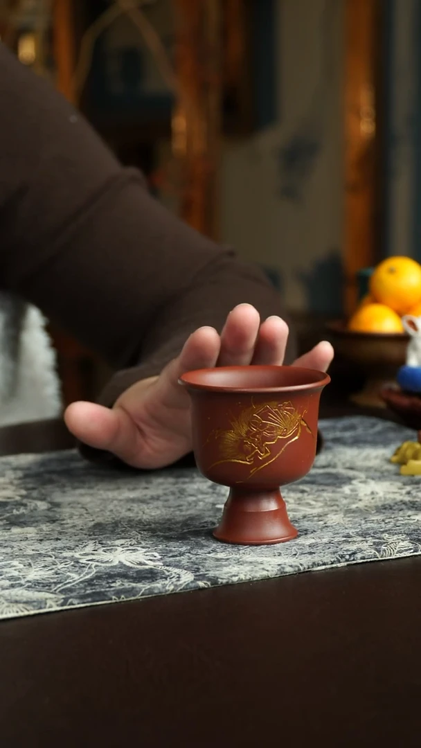 茶杯紫砂40号 朱泥手刻系列 宜兴紫砂原矿作品