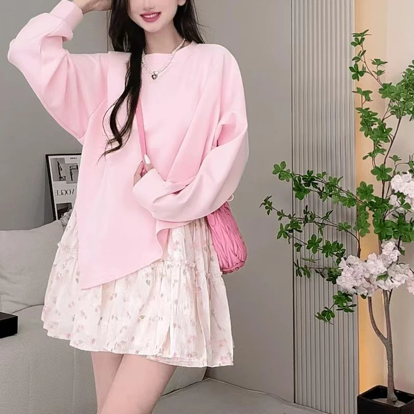 2025春季新款时尚潮牌女装下摆不规则休闲宽松卫衣女气质百搭上衣