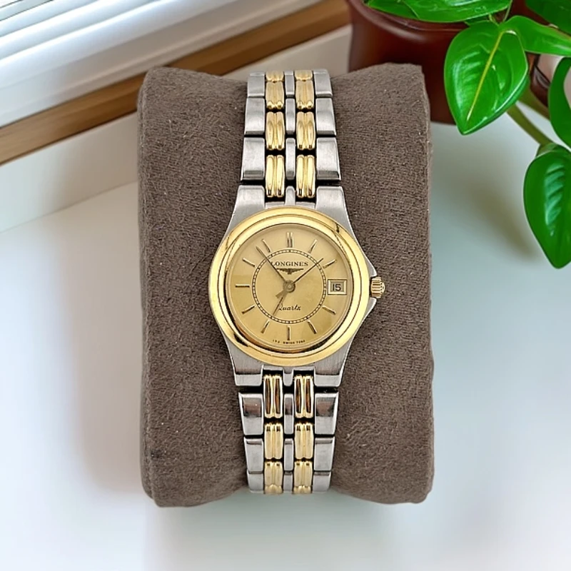 95新 Longines/浪琴 女士腕表石英机芯金色钉条刻度表盘优雅设计
