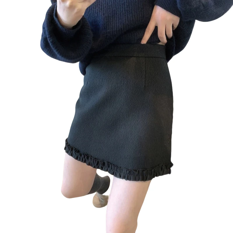 新款黑色半身裙包臀裙裙子短裙秋冬2025百搭款不规则韩版显瘦毛呢