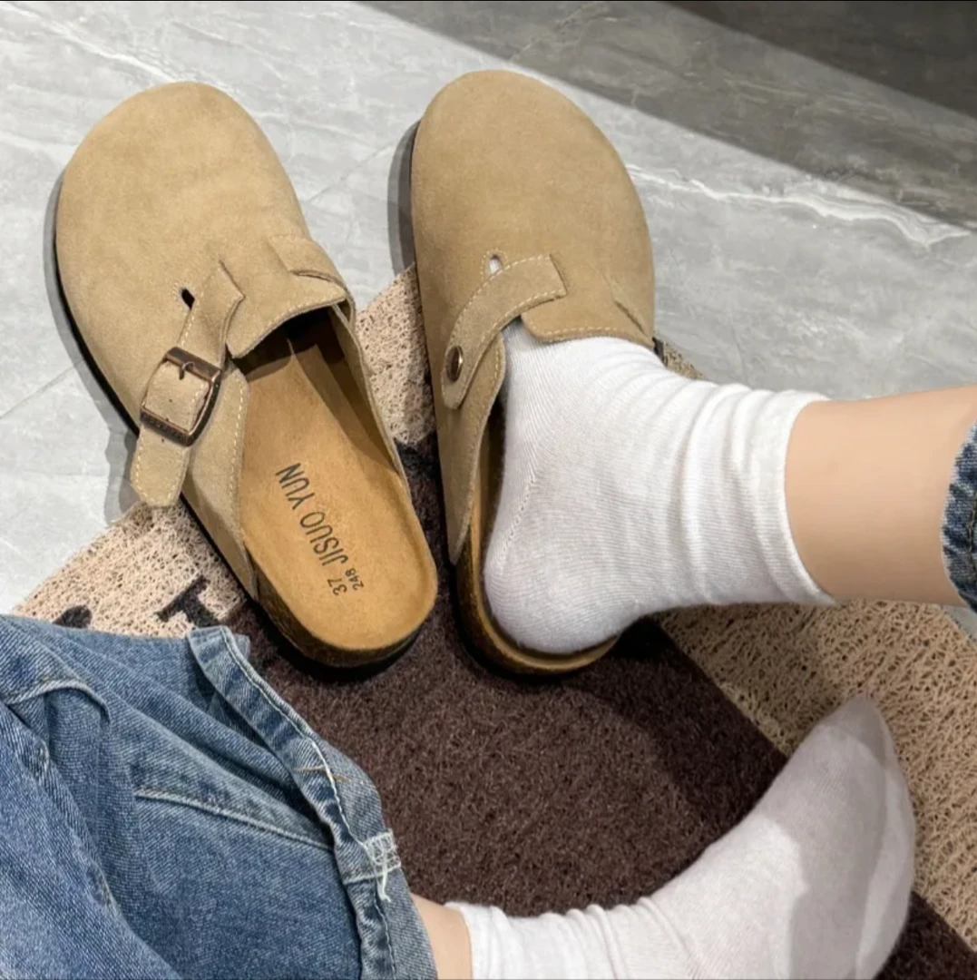 修面包头春季包头拖韩版休闲纯色平底防滑复古日常拖鞋女鞋鞋子