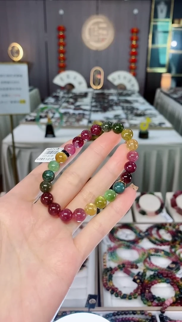 老矿碧玺色标彩虹油料单圈手串8mm+未镶嵌碧玺dan多样性发货一条