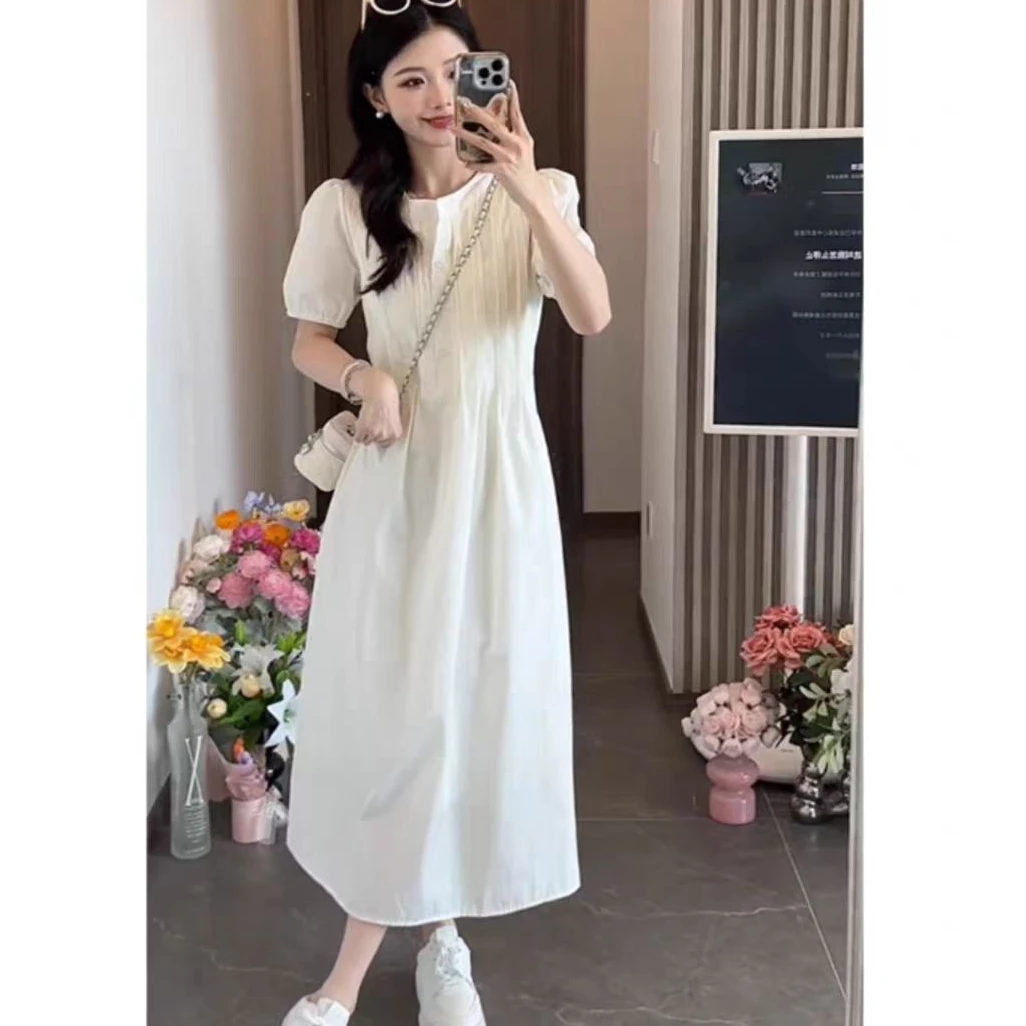 【筱安】简约夏季时尚气质法式收腰裙子温柔中长款女装连衣裙D1458