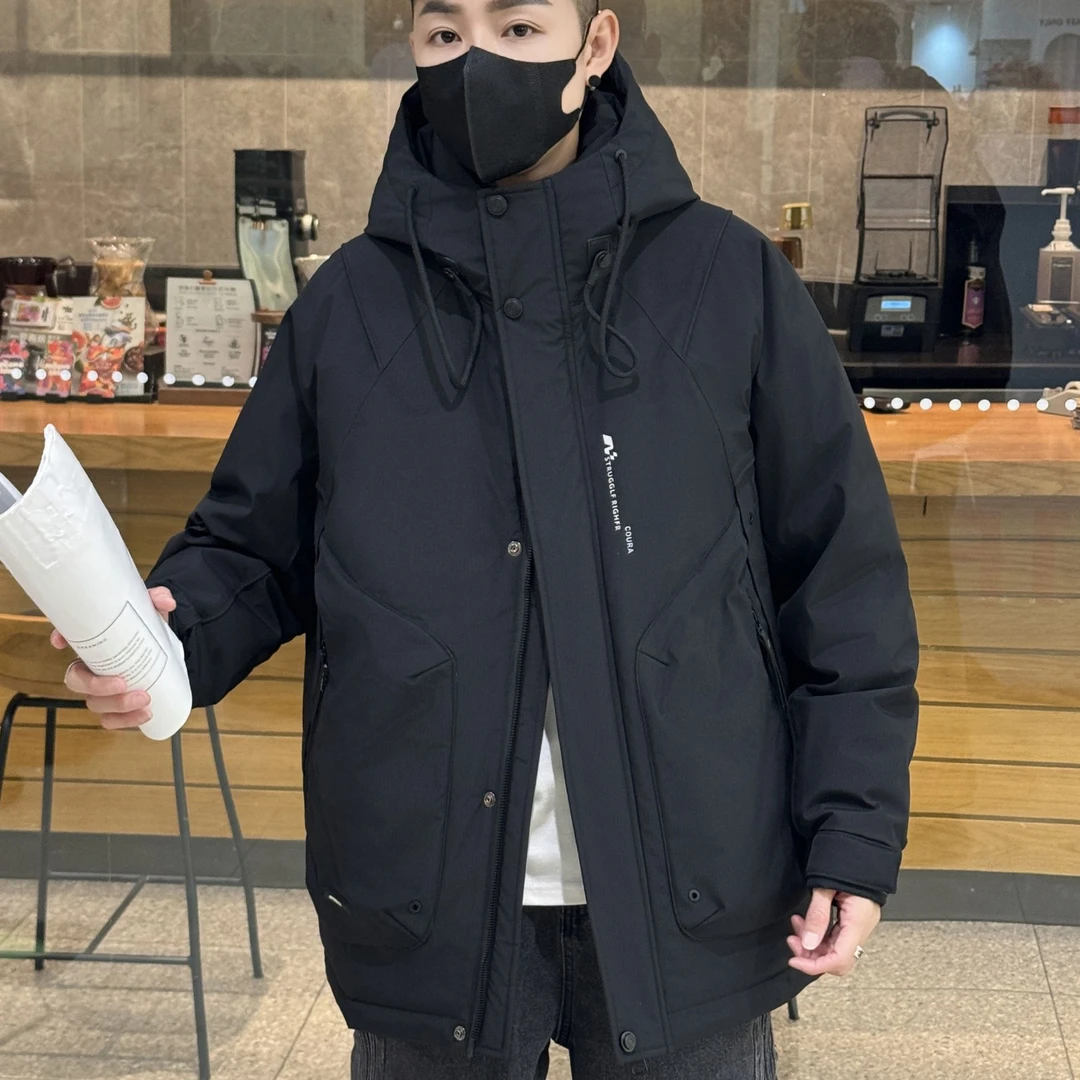 8890-冬季新款男士宽松连帽百搭短款韩版潮牌大口袋羽绒服