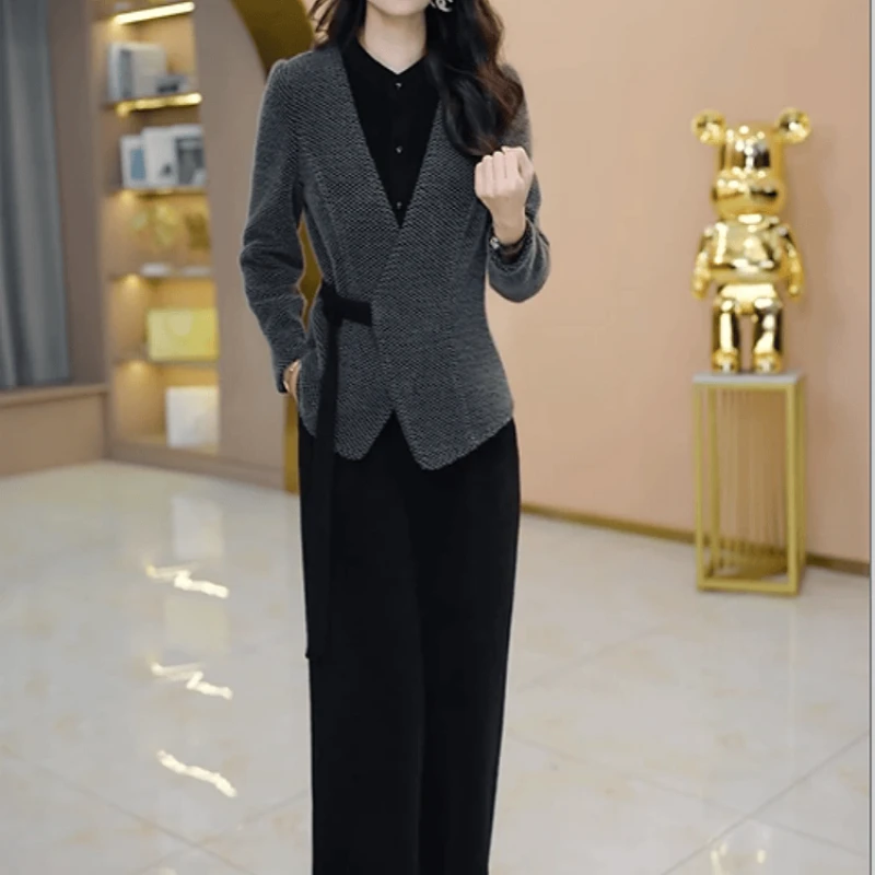 B498【上衣+裤子】2025秋季新款时尚大气减龄休闲收腰显瘦两件套