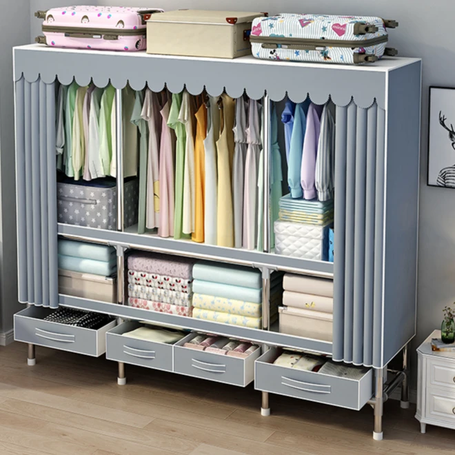 【抽屉款】全钢架防尘加简易固合金接口布加厚简约组装衣橱收纳整理
