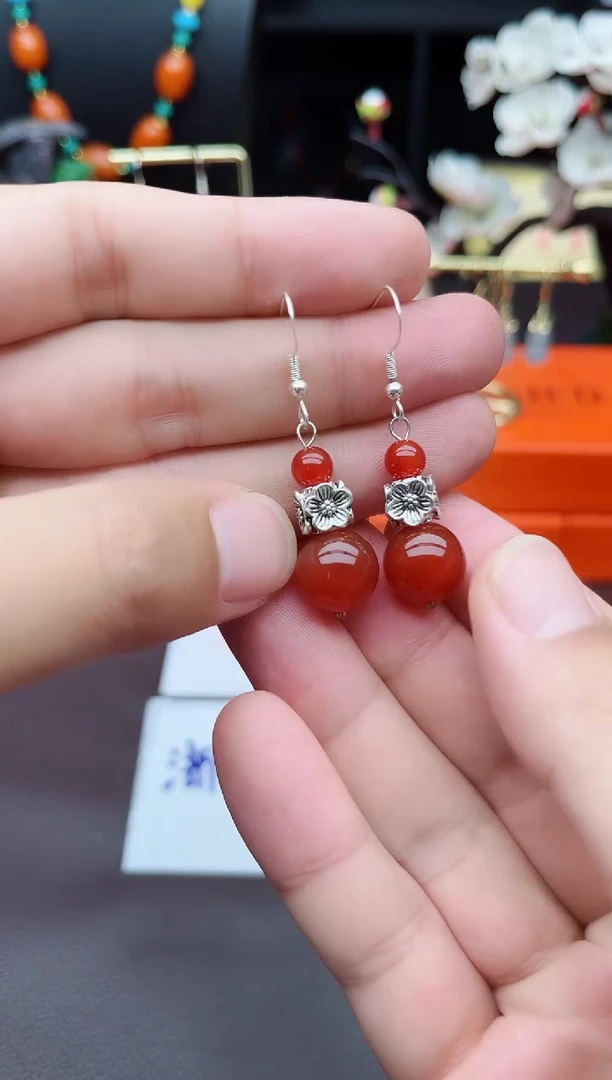 玛瑙/玉髓耳饰银S925镶嵌422000