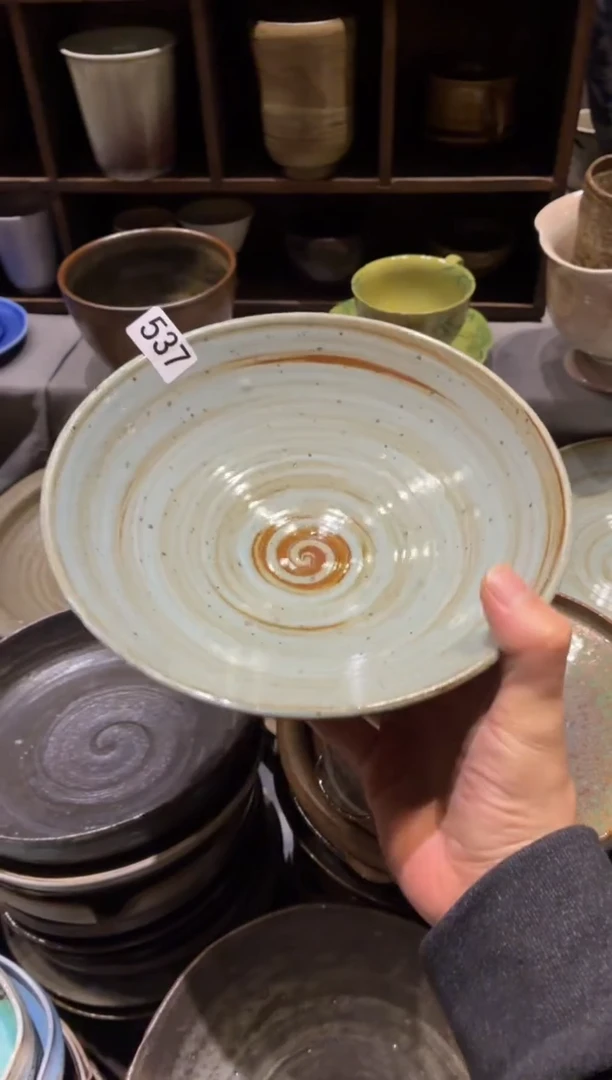 瓷片青*537蓝麻点高足盘1个