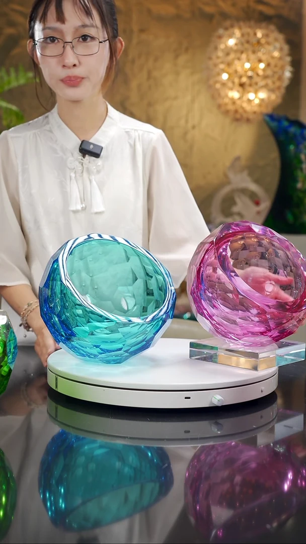 手工艺品琉璃爱**此金红切面聚宝盆带底座
