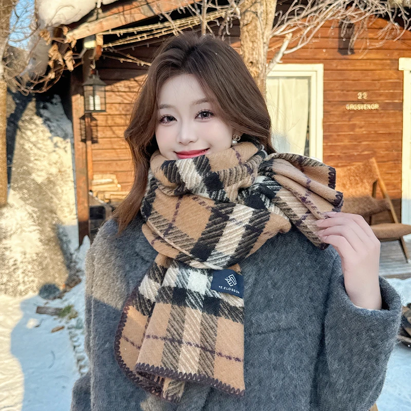 韩系氛围感格子围巾女2025秋冬新款披肩情侣百搭加厚保暖围脖学生