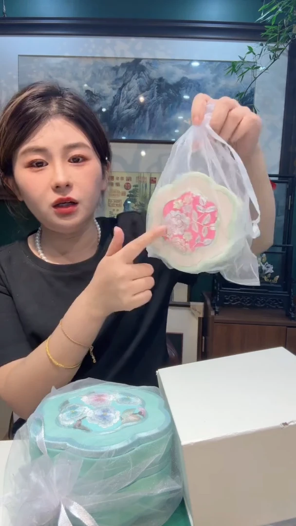 刺绣非遗苏绣手工刺绣双面绣真丝首饰盒海棠