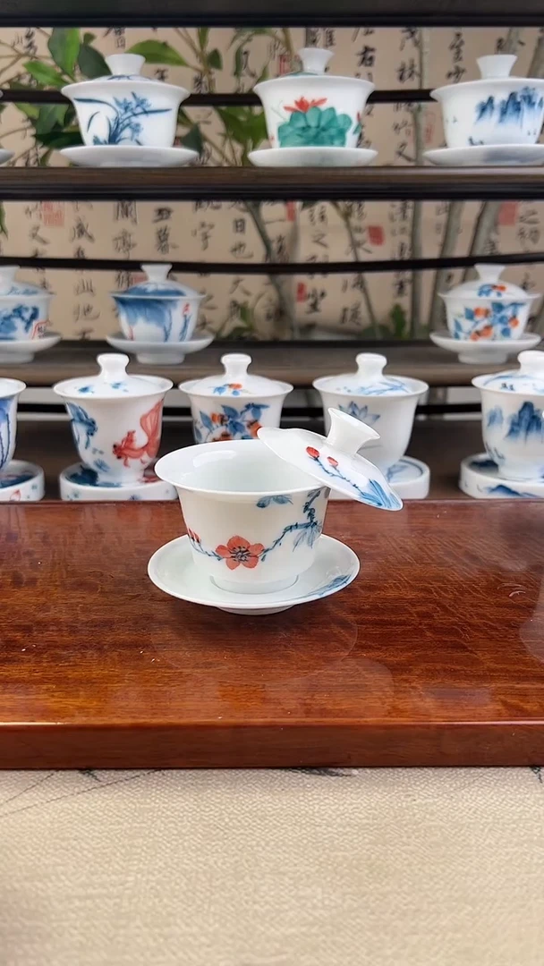 微瑕山茶花小马蹄100ml三才盖碗