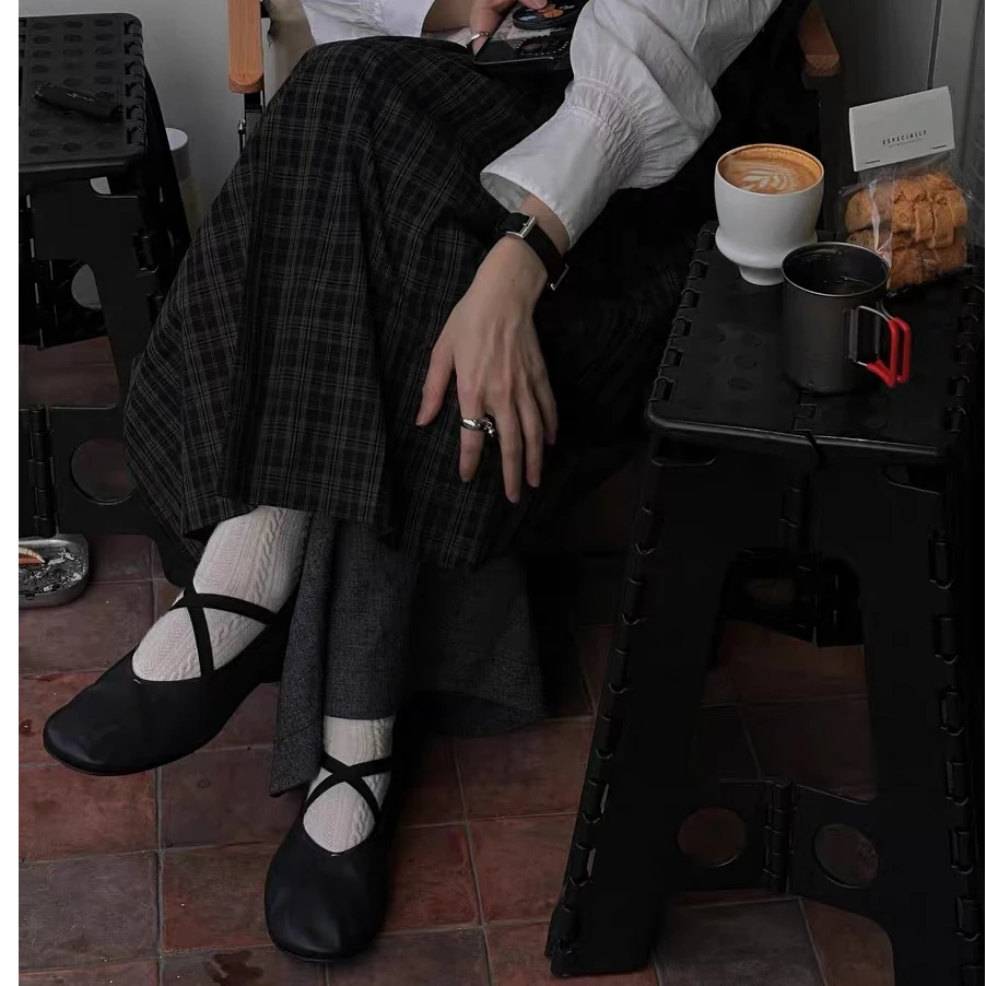 柔软芭蕾舞鞋单鞋绑带水洗真皮纯色奶奶鞋女鞋