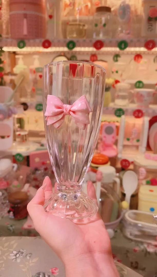 摆件品质好发货快放心拍！蝴蝶结果汁杯粉色