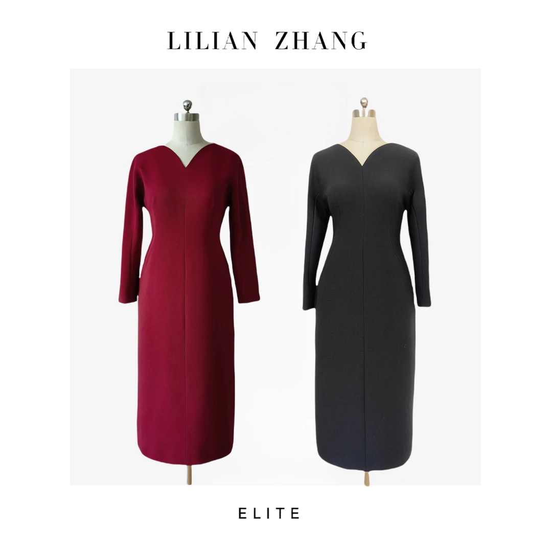 定制—「法式复古」Lady挚爱—花苞领简约长袖轻奢时尚连衣裙 2401182