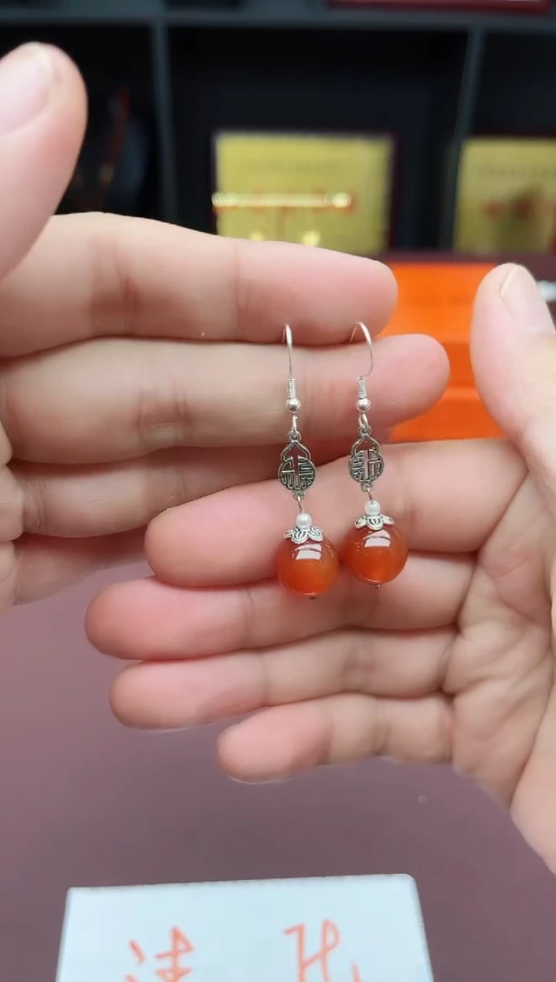 玛瑙/玉髓耳饰银S925镶嵌230000