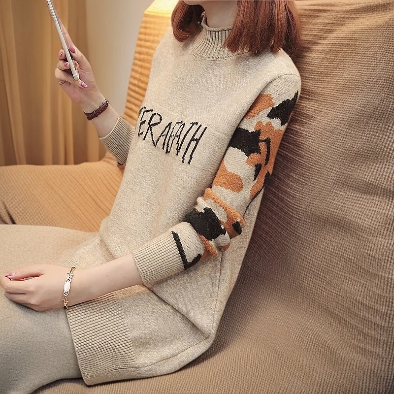 加绒加厚中长款毛衣女2024年新款秋冬裙内搭宽松洋气小个子打底衫