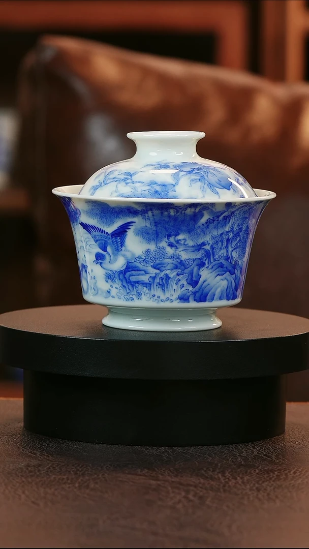 青山赋桃语双歌盖碗陶瓷