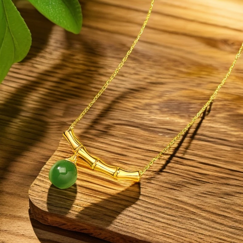 梦金园黄金吊坠足金竹节镶嵌新品官方正品