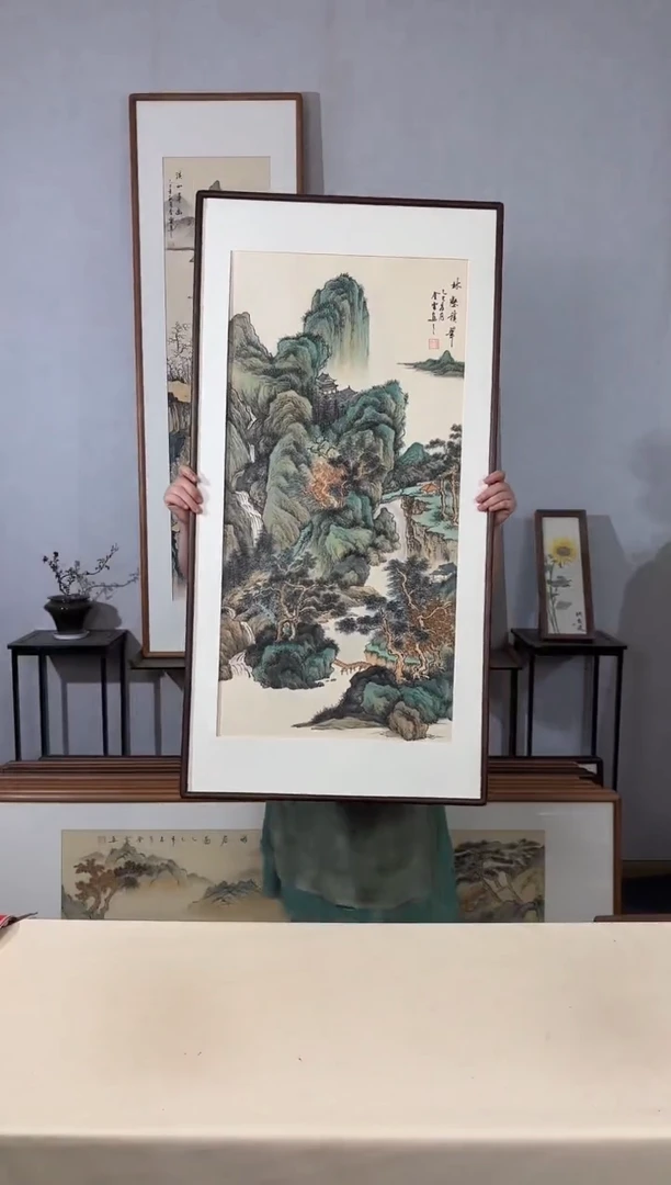 国画手绘*林壑积翠*62*122cm带框发货