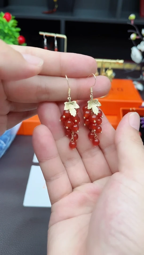 玛瑙/玉髓耳饰银S925镶嵌2207000
