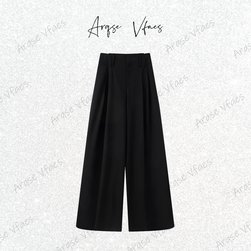 艾家同款2025夏新款高腰休闲裤黑色直筒下垂感时尚裤子女AR303011