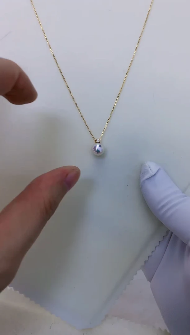 18K金镶嵌饰品海水珍珠7-8钻石王妃吊坠赠银链