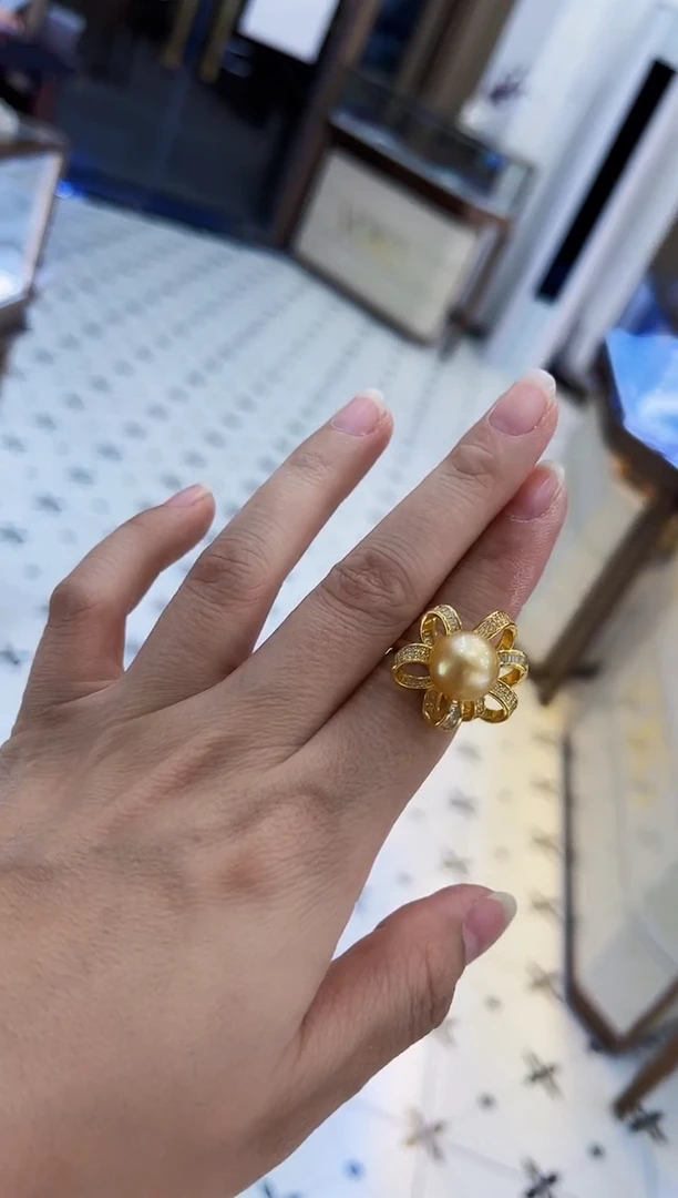 【闪购商品】海水珍珠戒圈银S925镶嵌金珠