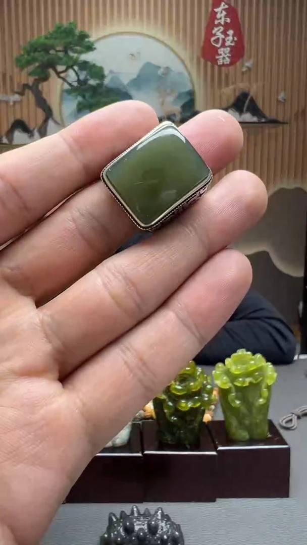 【闪购商品】和田玉戒指银S925镶嵌天然和田玉男戒