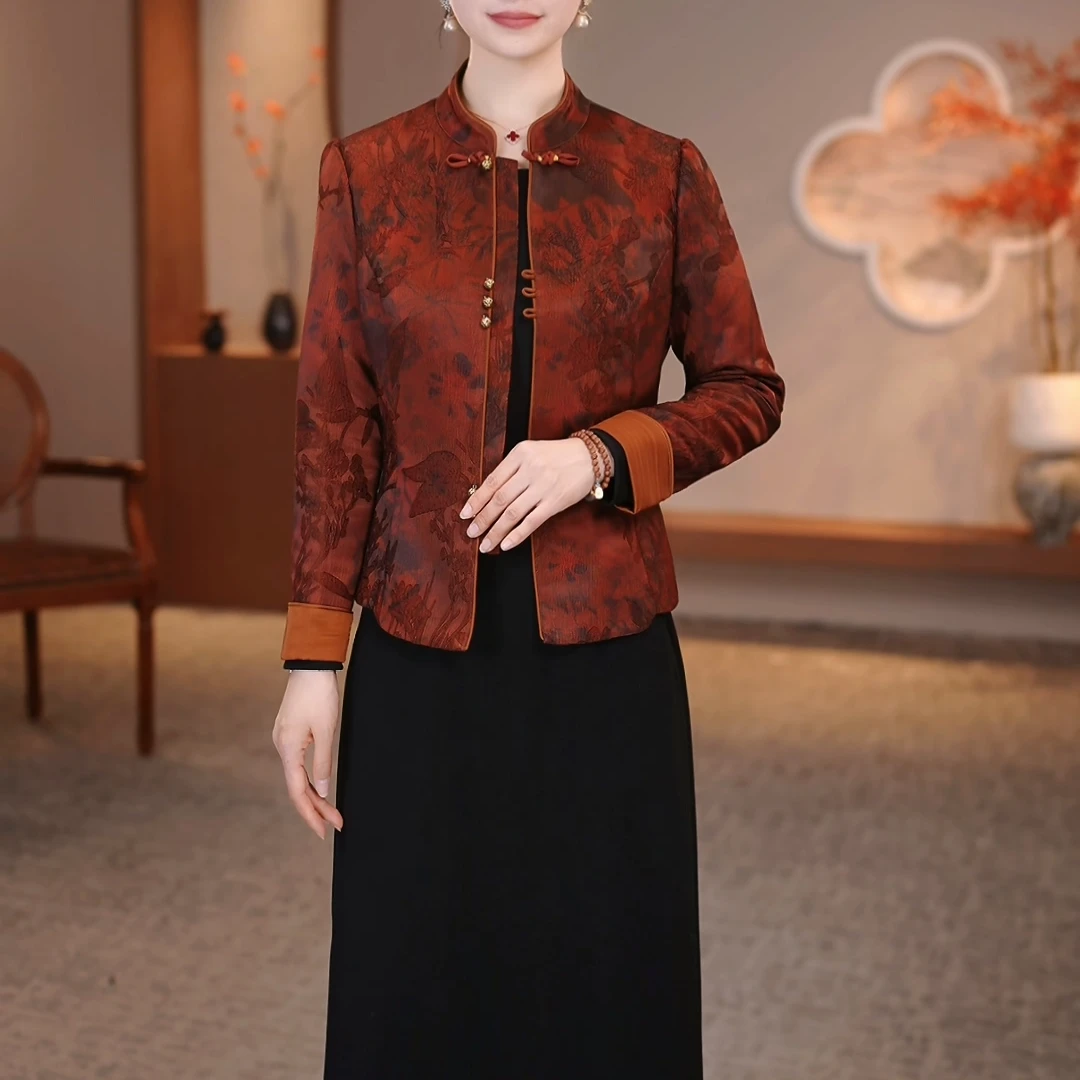 两件套2025春秋新款洋气改良旗袍妈妈装连衣裙（飞）K-25021805